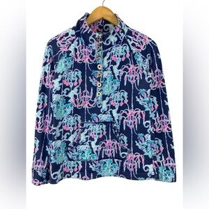 Lilly Pulitzer Women’s Mock Neck Popover Top - Navy & Pink Monkey Print - Size S
